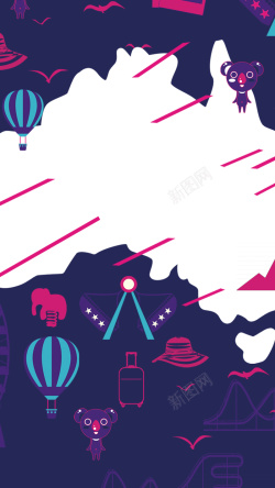 热气球印花紫色卡通印花背景高清图片