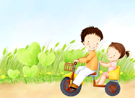 哥哥骑自行车带妹妹一直玩耍的卡通图片背景