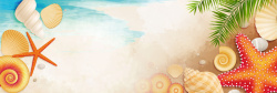 简洁海星夏日海边风海星椰树电商促销大气海报背景高清图片