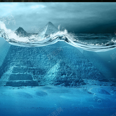 唯美波浪海底金字塔主图背景素材背景