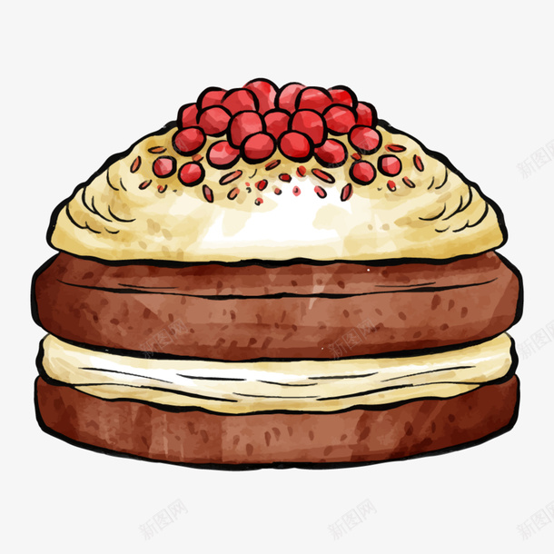 卡通手绘水彩夹心蛋糕png免抠素材_新图网 https://ixintu.com 卡通手绘 水彩 彩色 食物 甜品 糕点 面包 一个 水果 奶油 夹心 美味 蛋糕 创意