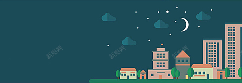 夜晚卡通城市背景jpg设计背景_新图网 https://ixintu.com 卡通 夜晚 房子 月亮 蓝色 树 海报banner 童趣 手绘
