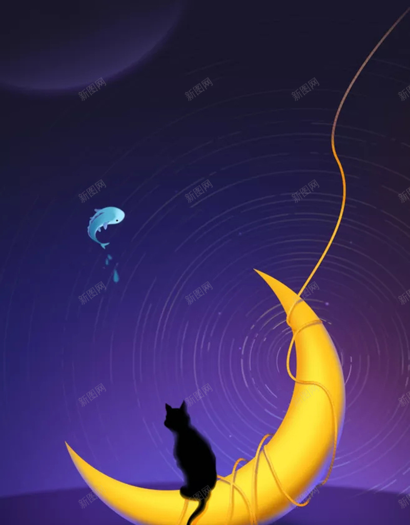 可爱卡通海报背景psd设计背景_新图网 https://ixintu.com 倒影 卡通 可爱 幻想 憧憬 星空 月亮 漫画 猫咪 童趣 黑色