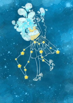 蓝色星座处女座仙女背景素材高清图片