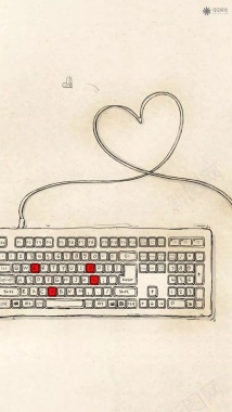 手绘可爱键盘爱心H5背景背景