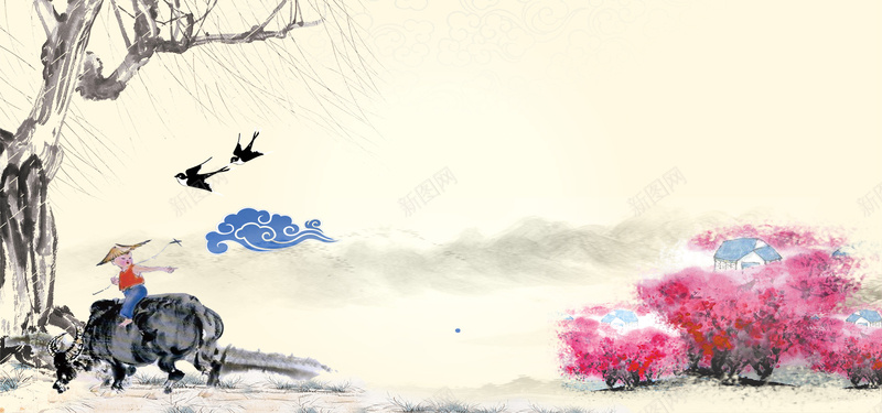 清明节踏青中国风浅色淘宝海报背景背景