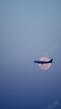 天空上的飞机和月亮H5背景素材背景
