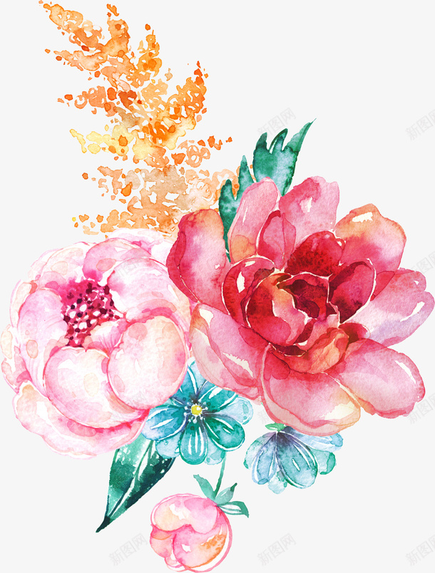 粉色彩色的花朵植物元素png免抠素材_新图网 https://ixintu.com 花朵 水彩花朵 绿植 装饰图 免抠图 装饰画 效果图