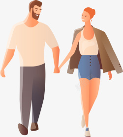 散步情侣情侣手牵手散步插画高清图片