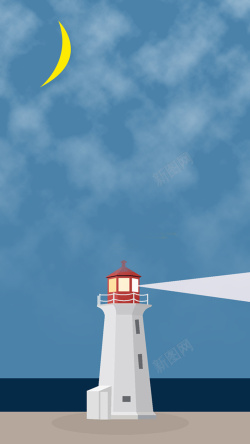 月亮灯塔相遇背景夜景灯塔方向背景高清图片