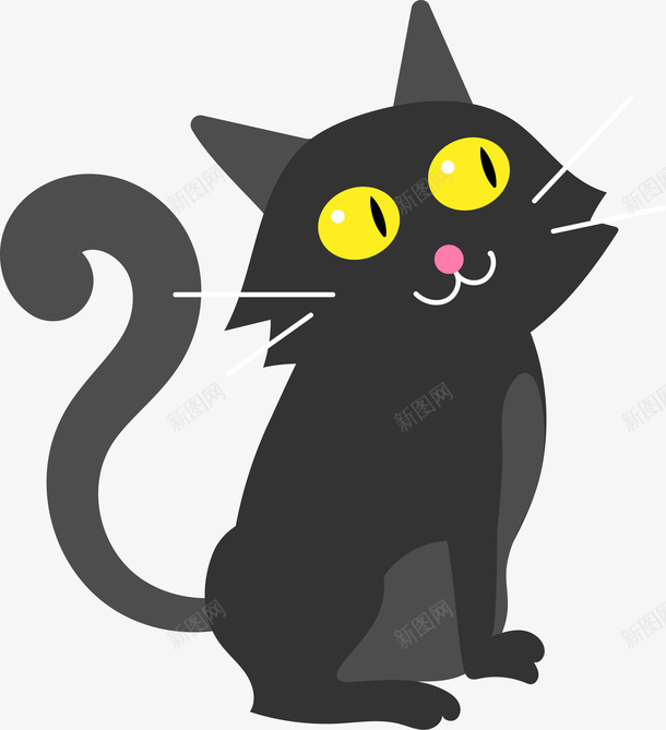 黑色小猫装饰素材ai免抠素材_新图网 https://ixintu.com 卡通装饰 矢量图案 扁平化 黑色底纹 猫咪 设计图