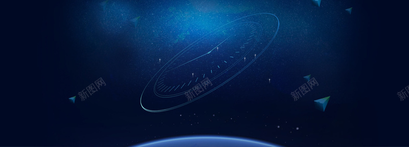 扁平jpg设计背景_新图网 https://ixintu.com 蓝色 星空 扁平 时钟 海报banner 星云 星海 星际 渐变 几何