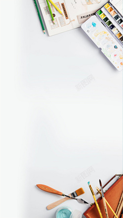 h5素材美术画笔颜料画笔水粉水彩彩铅H5背景图高清图片