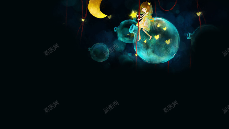 浪漫女孩插画海报jpg设计背景_新图网 https://ixintu.com 卡通 女孩 手绘 童趣 月亮之上