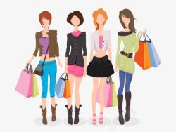 女性购物手拎袋卡通逛街姐妹高清图片