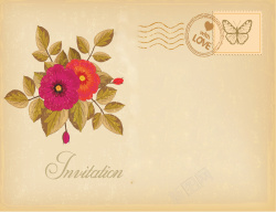 简约邮票复古秋季花卉邀请卡矢量图高清图片