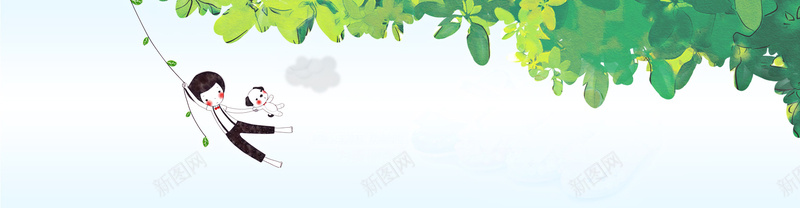 蓝色卡通Banner背景psd设计背景_新图网 https://ixintu.com 海报banner 卡通 叶子 树叶 蓝天 童趣 手绘