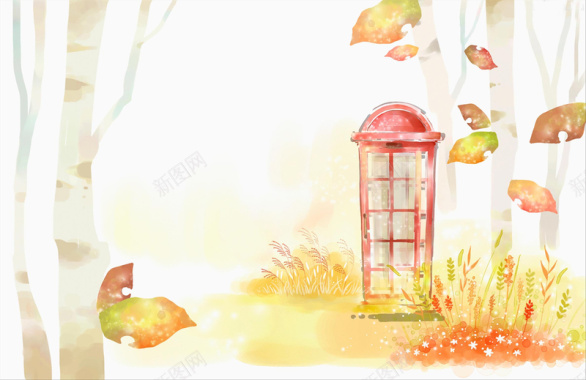 手绘秋季景色背景素材背景