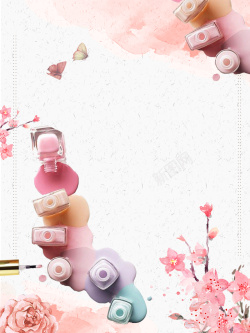 彩绘甲油粉色彩绘唯美艺术美甲宣传海报背景素材高清图片
