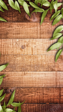 绿叶木板木纹背景