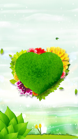 绿色的花环心形绿色创意家装节春季清新H5背景高清图片
