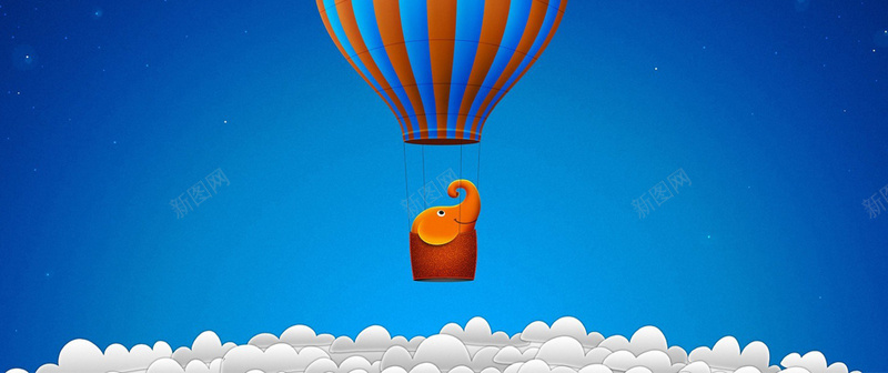 蓝色热气球背景jpg设计背景_新图网 https://ixintu.com 热气球 卡通 大象 手绘 蓝色 云朵 可爱 童趣 详情页海报