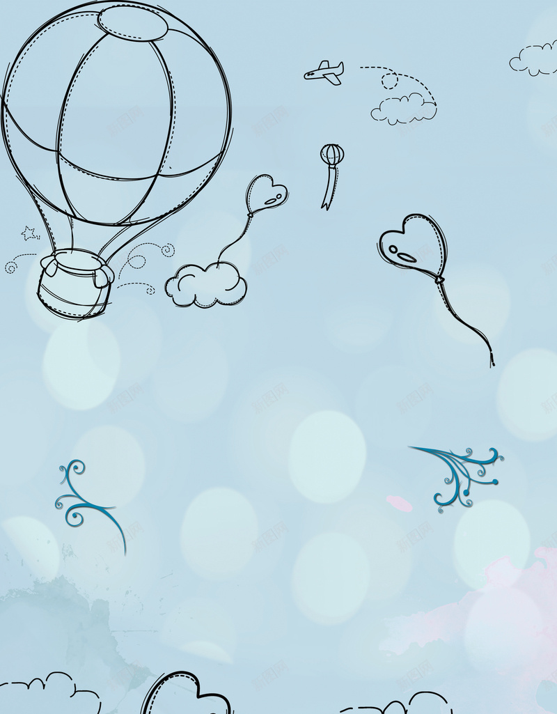 线描浪漫海报背景psd设计背景_新图网 https://ixintu.com 气球 手绘 云朵 卡通 童趣 线描浪漫海报背景