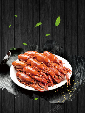 黑色创意澳洲大龙虾海鲜促销海报背景