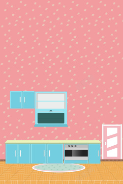 厨房橱柜欣赏粉色简约扁平现代家居家装厨房背景高清图片