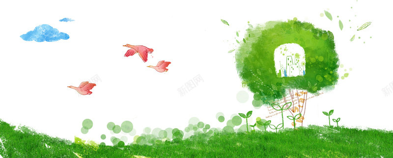 绿色水彩风卡通背景jpg设计背景_新图网 https://ixintu.com 水彩 绿色 自然风景 海报banner 卡通 墨迹 童趣 手绘