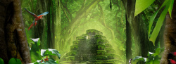 绿树丛林梦幻丛林风景漫画背景高清图片