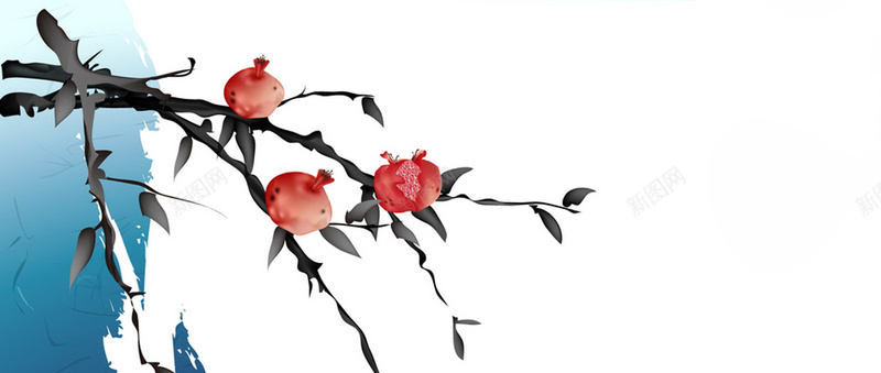 中国风石榴花简约背景jpg设计背景_新图网 https://ixintu.com 石榴 中国风 手绘 水墨 背景 海报banner