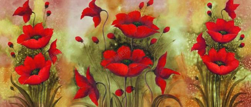 红色花朵手绘jpg设计背景_新图网 https://ixintu.com 叶子 手绘 浪漫 红色 花朵 油画 海报banner 卡通 童趣