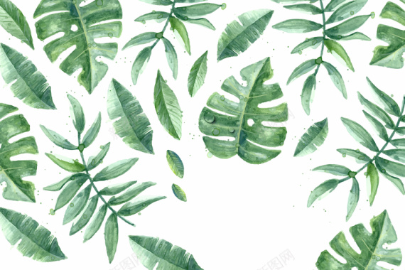 绿色手绘树叶背景素材背景