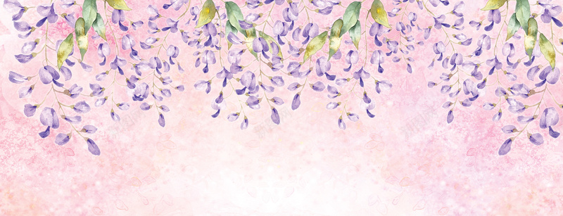 手绘水彩花卉紫藤背景背景