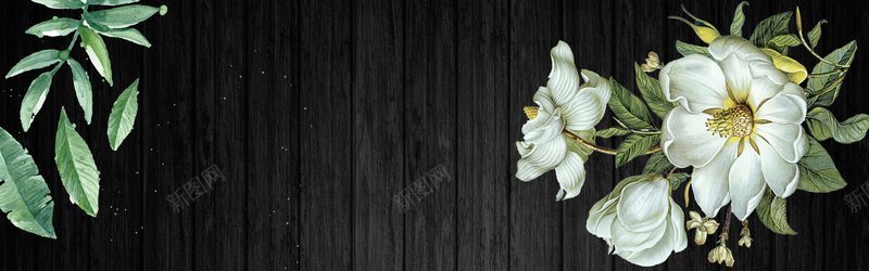 淘宝小清新精致花朵木板纹理黑色海报背景背景