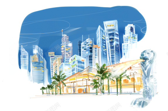 上海风光水彩画背景素材背景