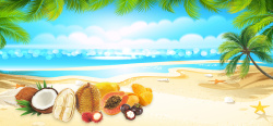 热带风情水果节海边热带水果渐变蓝天背景高清图片