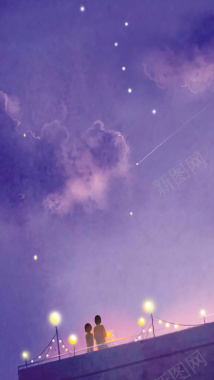 天台上的看星星的情侣H5素材背景背景