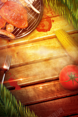 夏季周末美食烤肉餐饮海报背景