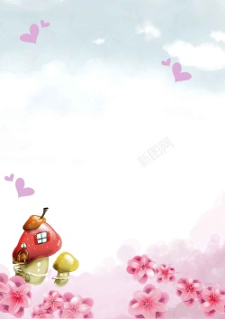 书写女生卡通蘑菇粉色花朵信纸背景高清图片