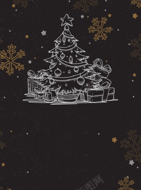 黑金圣诞节手绘涂鸦创意海报背景