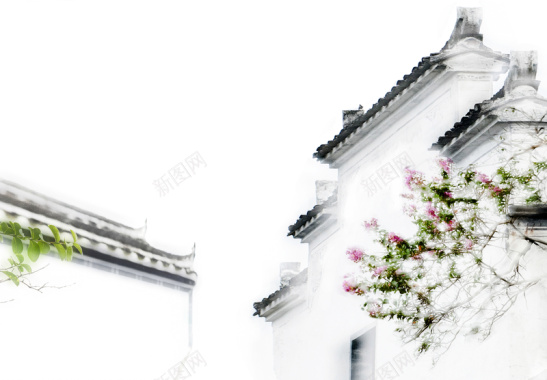 中国风水彩白墙黑瓦背景素材背景