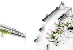 黑瓦中国风水彩白墙黑瓦背景素材高清图片