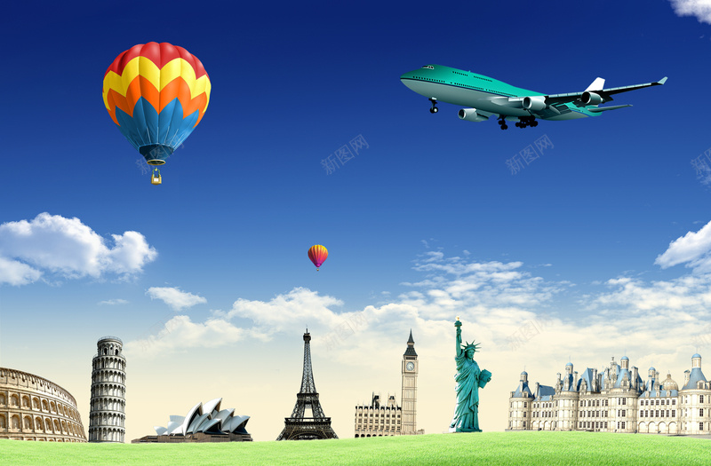 旅游旅行海报背景jpg设计背景_新图网 https://ixintu.com 旅游 旅行 海外 留学 飞机 热气球 广告 海报 背景 PSD 素材