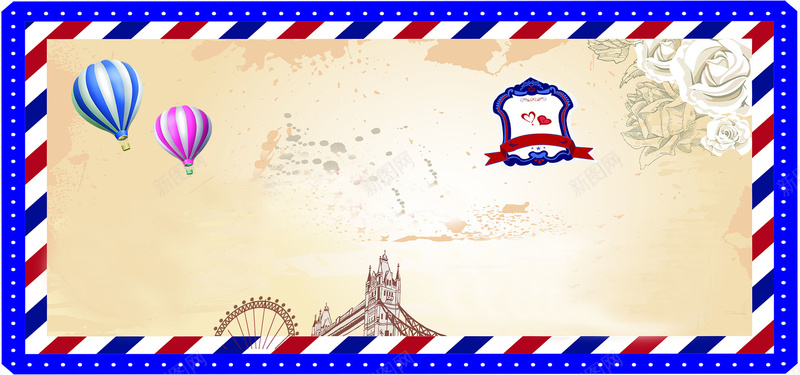 英伦邮票建筑物背景psd设计背景_新图网 https://ixintu.com 英伦风 热气球 建筑 摩天轮 邮票 花朵 旅游业 观光 海报banner