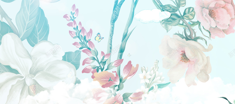 淘宝手绘水彩花卉psd设计背景_新图网 https://ixintu.com 海报banner 手绘 文艺 水彩 花卉 淘宝 小清新 简约