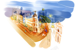 旅游观光异域风情海城风情水彩海报背景素材高清图片