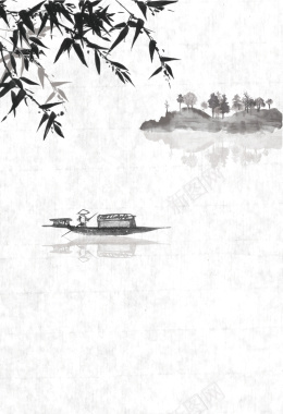 江上小舟水墨画海报背景素材背景