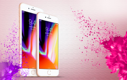 果粉粉色清新水彩喷溅苹果8广告海报背景psd高清图片